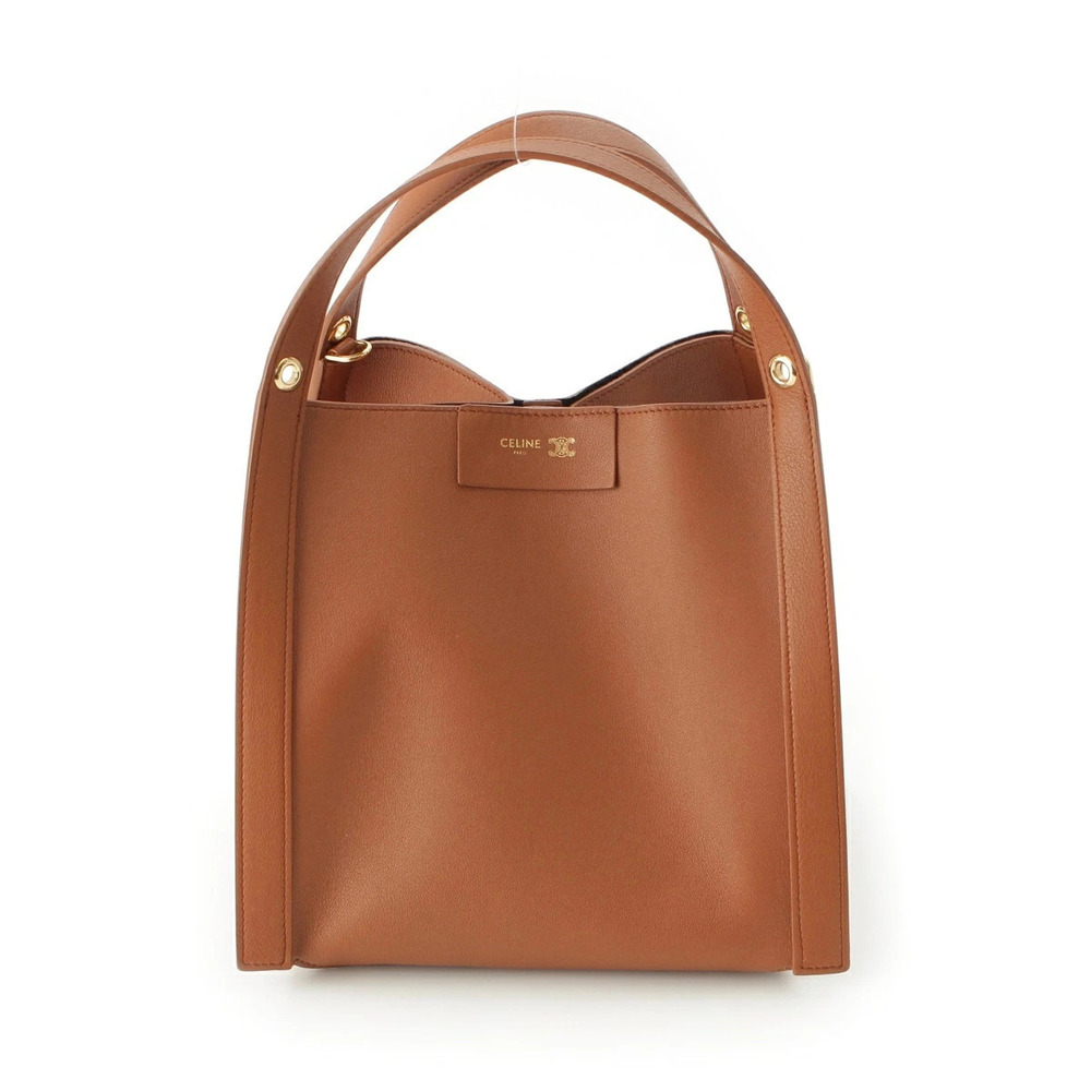 Celine Leather Triomphe Cubo Handbag Brown